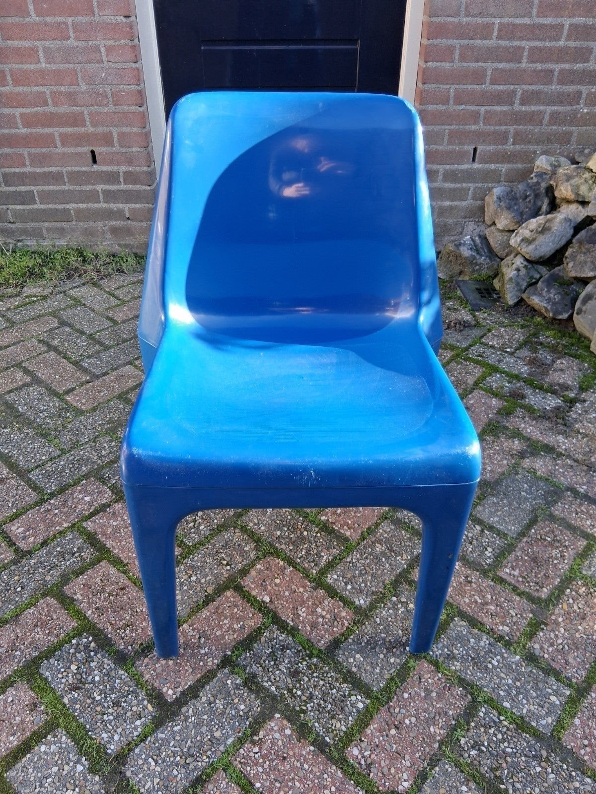 Partij Schröder & Henzelmann stoelen- retro uniek stapelbaar, Ophalen, Kunststof, Gebruikt, Blauw