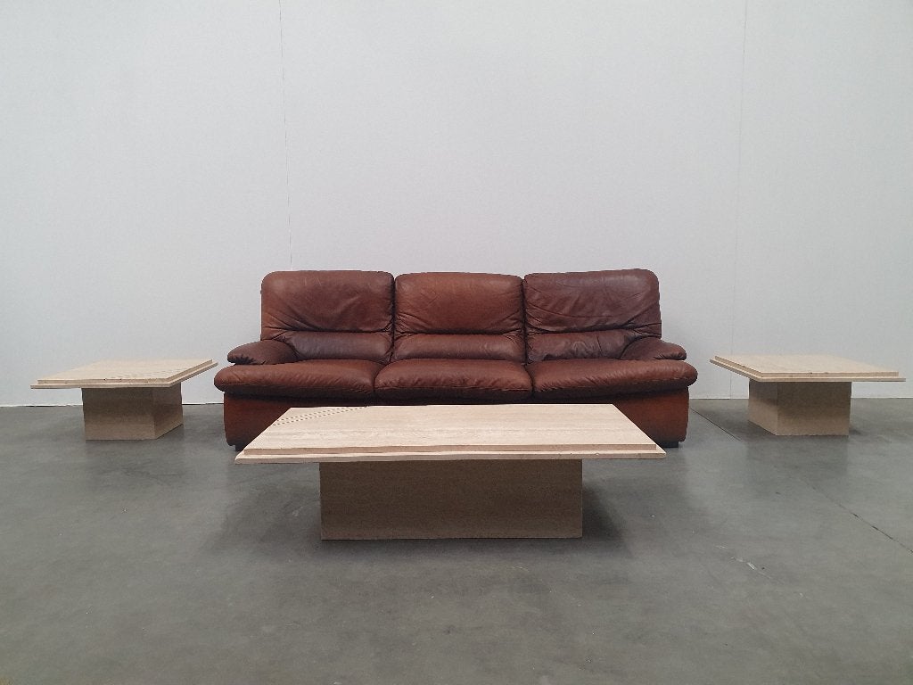 Travertin marmer messing 70s set salontafels 3x vintage, Ophalen, Huis en Inrichting