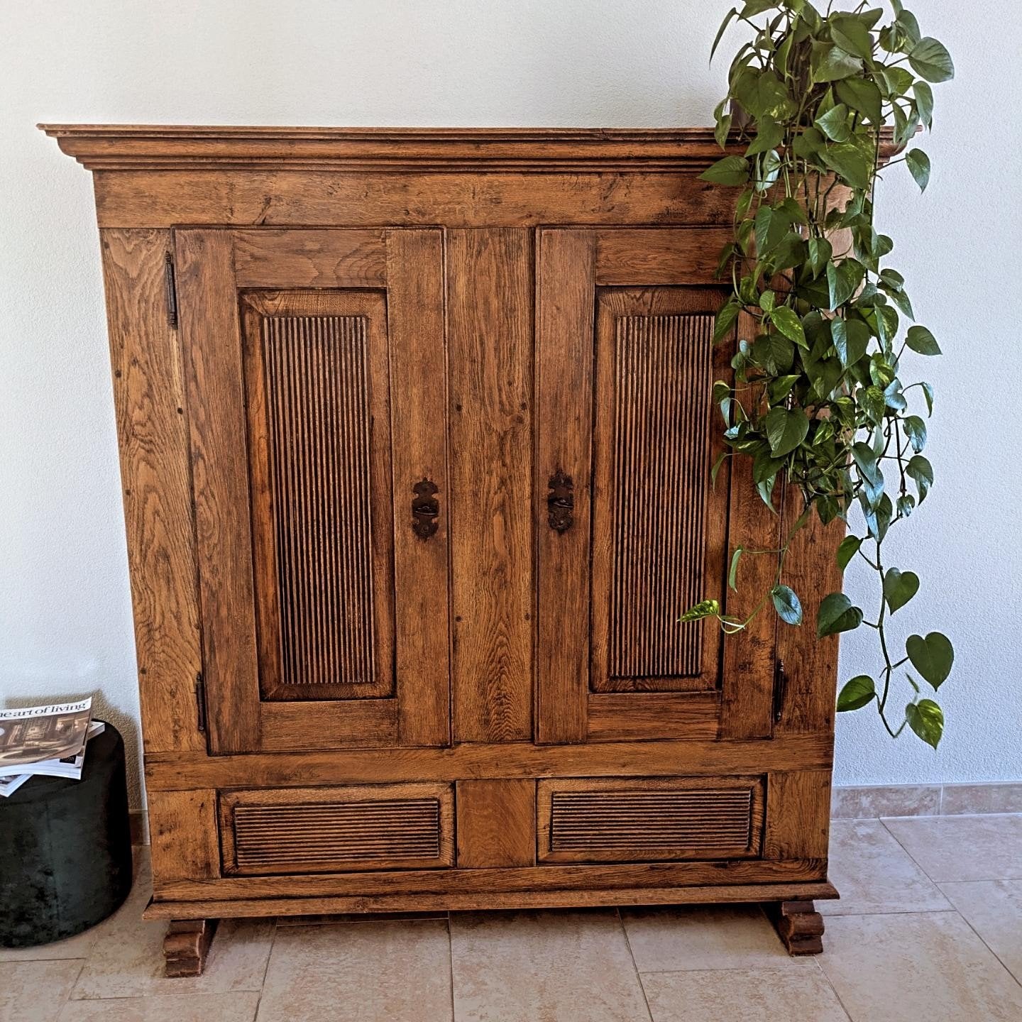Antieke eikenhouten kussenkast / landelijke boerenkast met l, Huis en Inrichting, Ophalen, Gebruikt, Eikenhout, 150 tot 200 cm