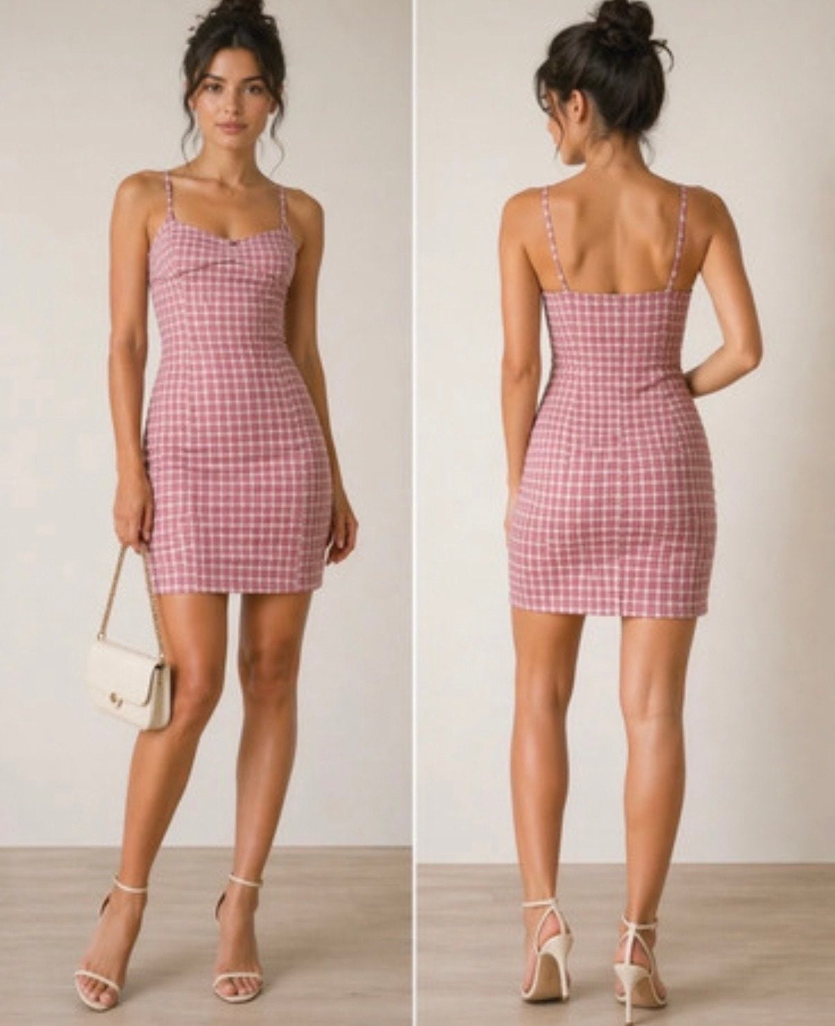 Pull&Bear geruite mini-jurk met spaghettibandjes, Maat 42/44 (L), Nieuw, Ophalen of Verzenden, Roze