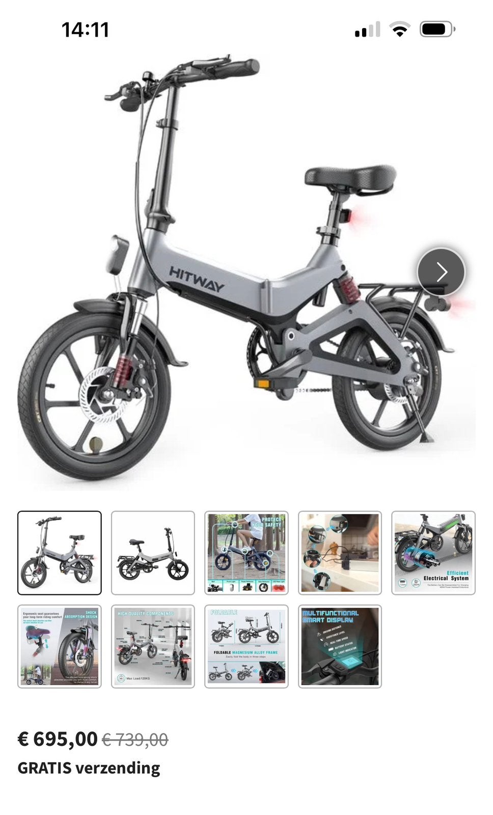Elektrische vouwfiets. Hitway., Fietsen en Brommers, Ophalen, Zo goed als nieuw, Deels opvouwbaar, 20 inch of meer