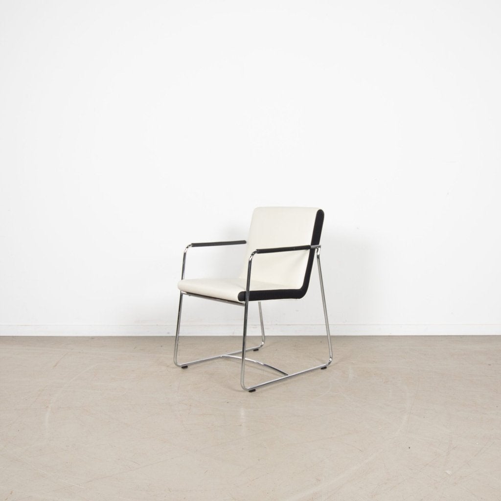 2x Leolux Spring Stoel Crème/Zwart Leer - Chroom, Huis en Inrichting, Stoelen, Niet ingevuld, Zo goed als nieuw, Niet ingevuld