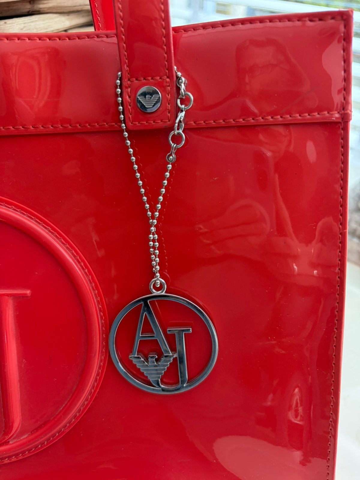 ARMANI JEANS vegan lakleren tas rood, -, Verzenden, Overige typen, Zo goed als nieuw