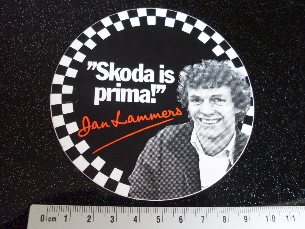 sticker skoda is prima! Jan Lammers vintage racing race, Verzamelen, Verzenden, Zo goed als nieuw, Auto of Motor