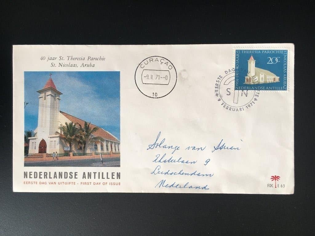 R4-E63 Antillen 1971 - FDC E63 - Theresia Parochie - gelopen, Postzegels en Munten, Postzegels | Eerstedagenveloppen, Ophalen of Verzenden