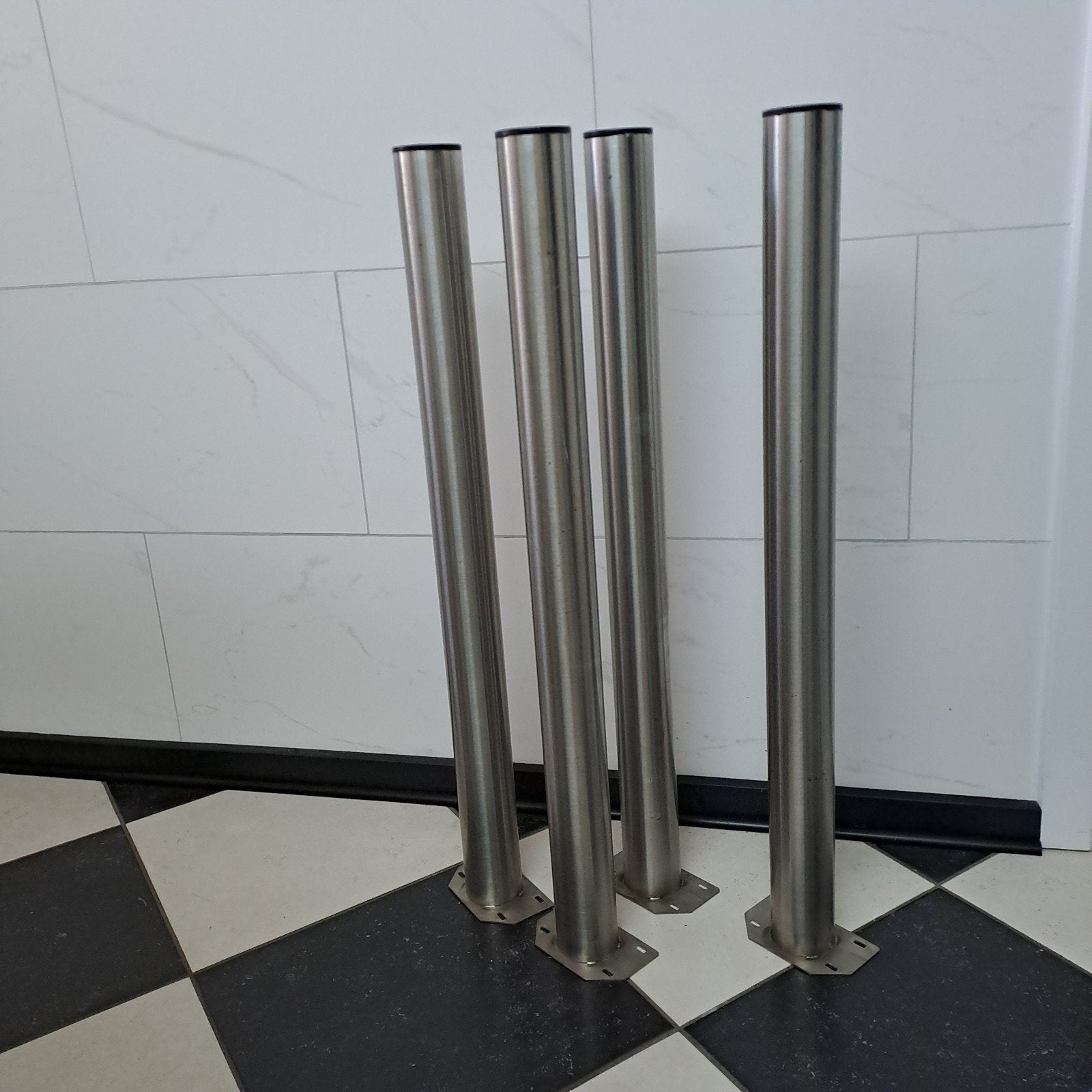 4 RVS Tafelpoten 75 cm hoog, 60 mm doorsnee, Tafelpoot, Gebruikt, 50 tot 100 cm, Ophalen of Verzenden