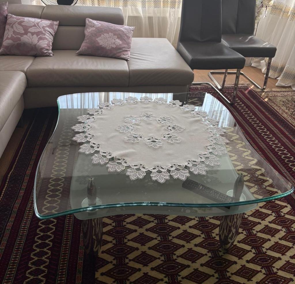 Glazen Salontafel, Huis en Inrichting, Tafels | Salontafels, Ophalen, Gebruikt, 50 tot 75 cm, Vierkant