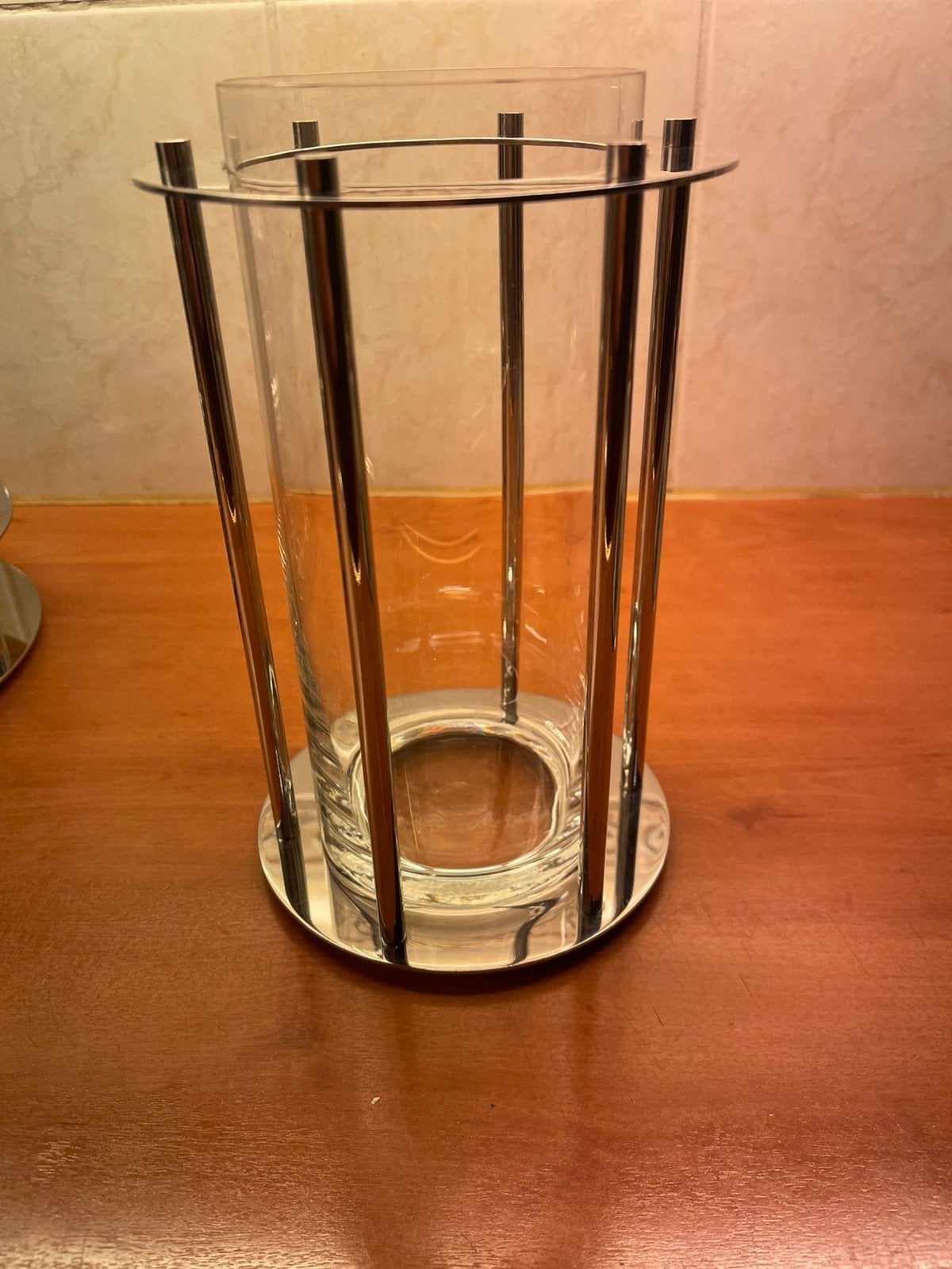 Keltum rvs glas vaas/windlicht Jan Bouvrie, Ophalen, Gebruikt, Glas, Windlicht