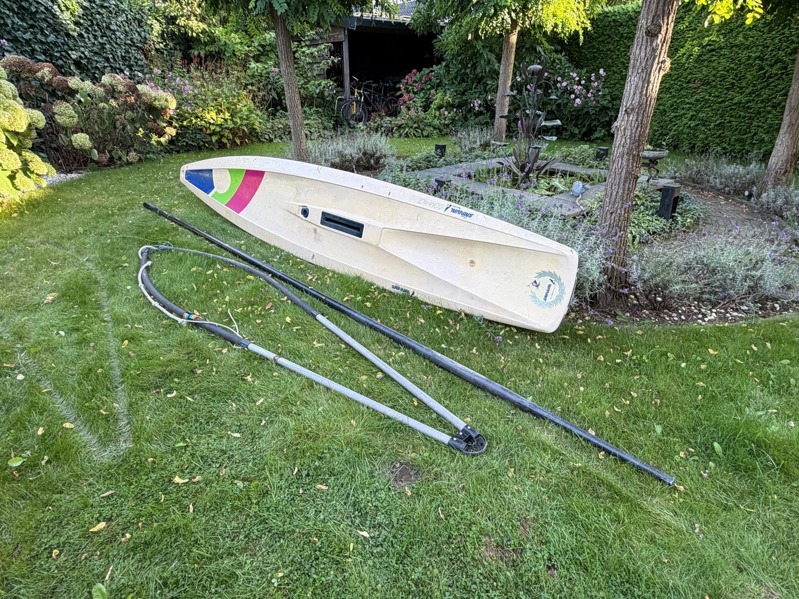 Windsurfplank met giek en mast - Gebruikt, 250 tot 300 cm, Gebruikt, Met giek, Plank