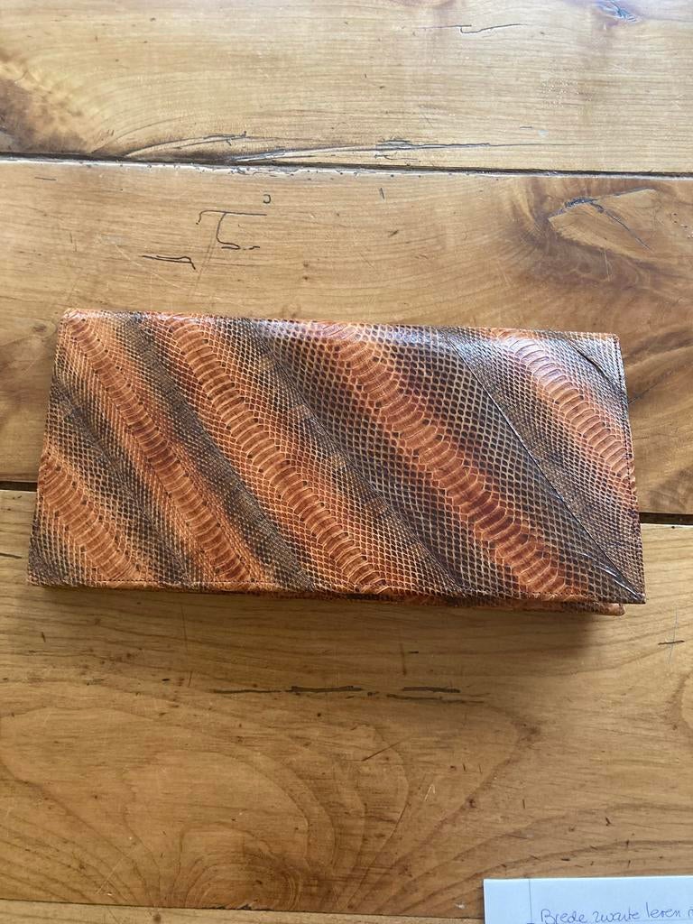 Vintage Slangenleer Portemonnee/Clutch - Bruin/Oranje, Ophalen of Verzenden, Zo goed als nieuw, Bruin