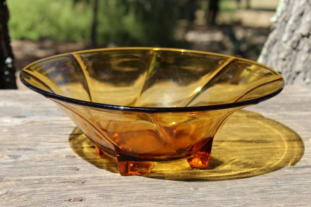 Brocante - Elegante glazen schaal, Art Deco!, Gebruikt, Schaal, Rond, Ophalen of Verzenden
