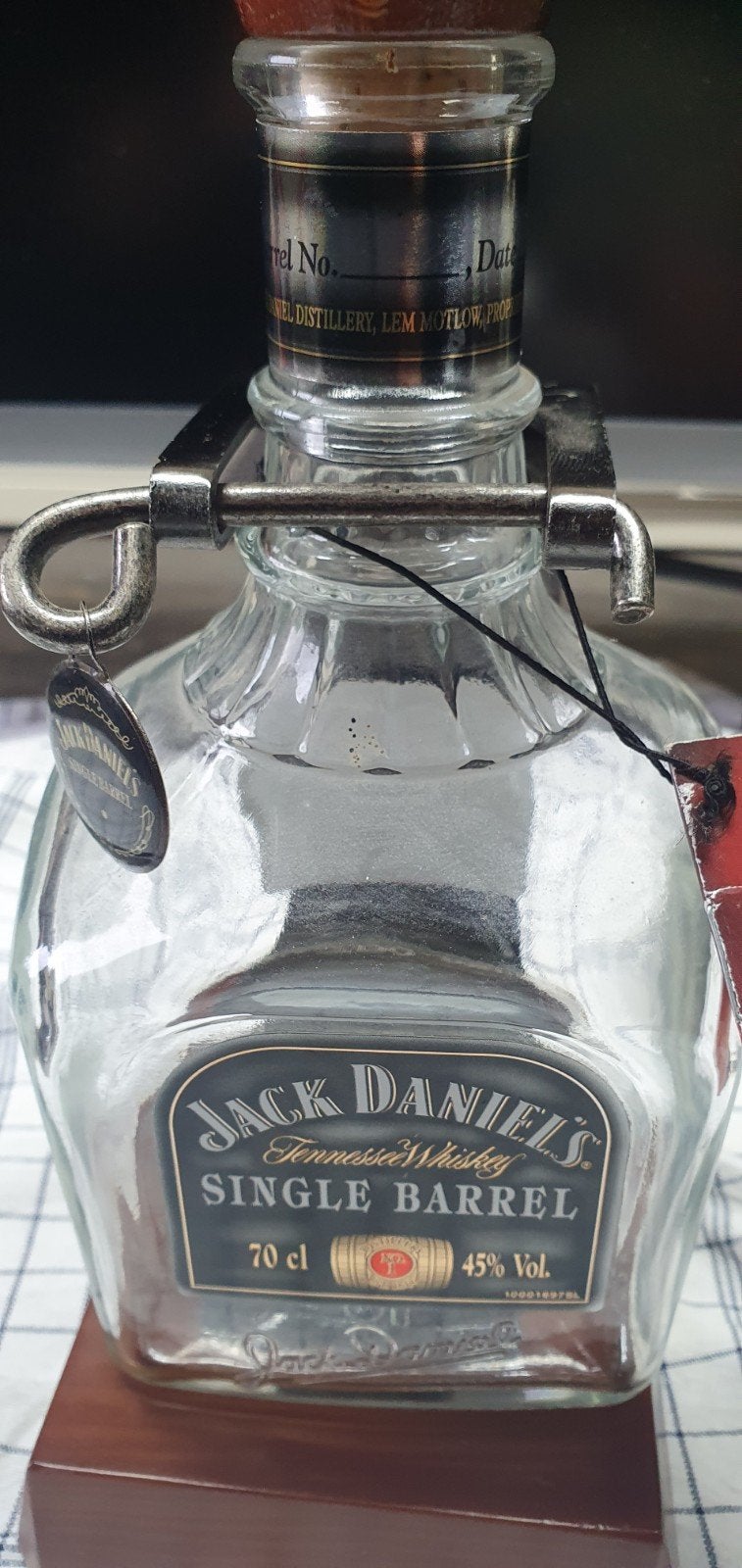 Lege Jack Daniel's Single Barrel fles met houder, Ophalen of Verzenden, Zo goed als nieuw, Overige typen