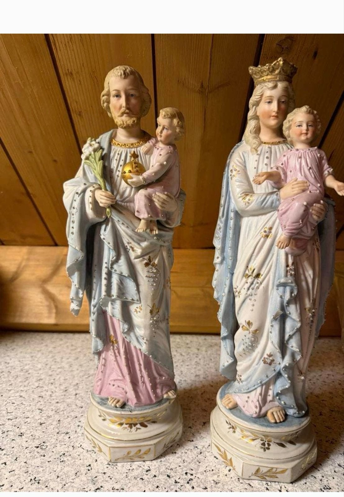 Antieke Religieuze Beelden: Sint-Jozef & Maria met Jezus, Ophalen of Verzenden