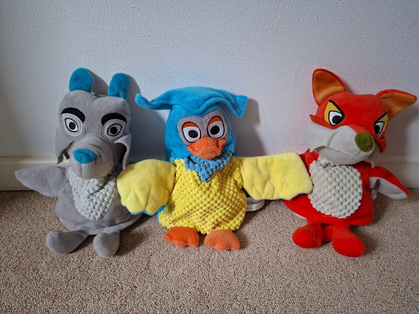 Fabeltjeskrant knuffels: Vos, Uil en Wolf, handpoppen, Kinderen en Baby's, Overige merken, Overige karakters, Ophalen of Verzenden