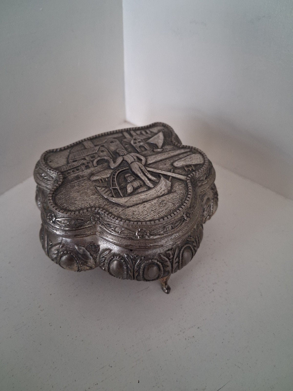 Vintage Metalen Sieradendoosje Venetië – Gondelier Relief –, Ophalen of Verzenden