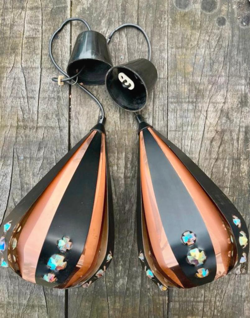 2 vintage werner schou deens mid century hanglampen, Ophalen of Verzenden, Gebruikt, Metaal, Mid century werner schou deens vintage retro design