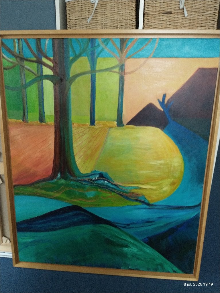 schilderij in houten lijst, Antiek en Kunst, Kunst | Schilderijen | Modern, Ophalen, Ingelijst, Overig onderwerp, Overige materialen