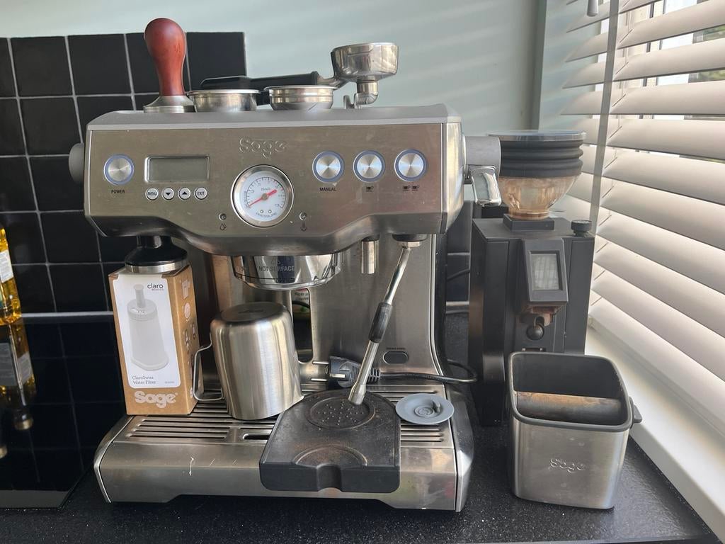 Sage Dual Boiler Espresso Machine met Eureka Mignon Bonenmal, Ophalen, Afneembaar waterreservoir, Gebruikt, Koffiebonen