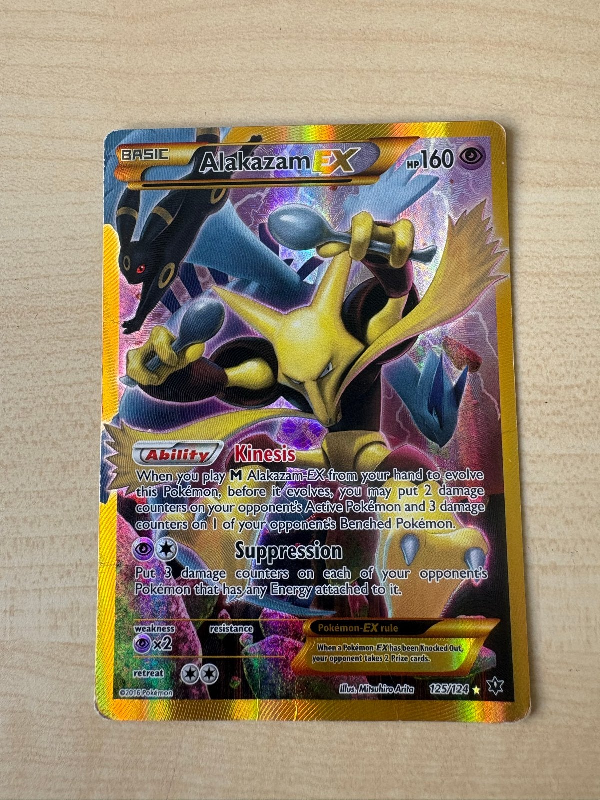 Alakazam EX 125/124 Full Art Pokémon Kaart, Ophalen of Verzenden, Zo goed als nieuw, Losse kaart, Foil