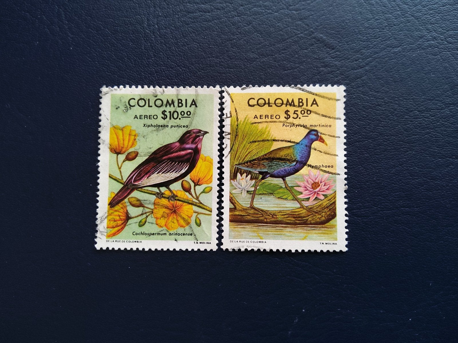 Colombia Aereo Postzegels - Vogels (Xipholaena, Porphyrala), Ophalen of Verzenden