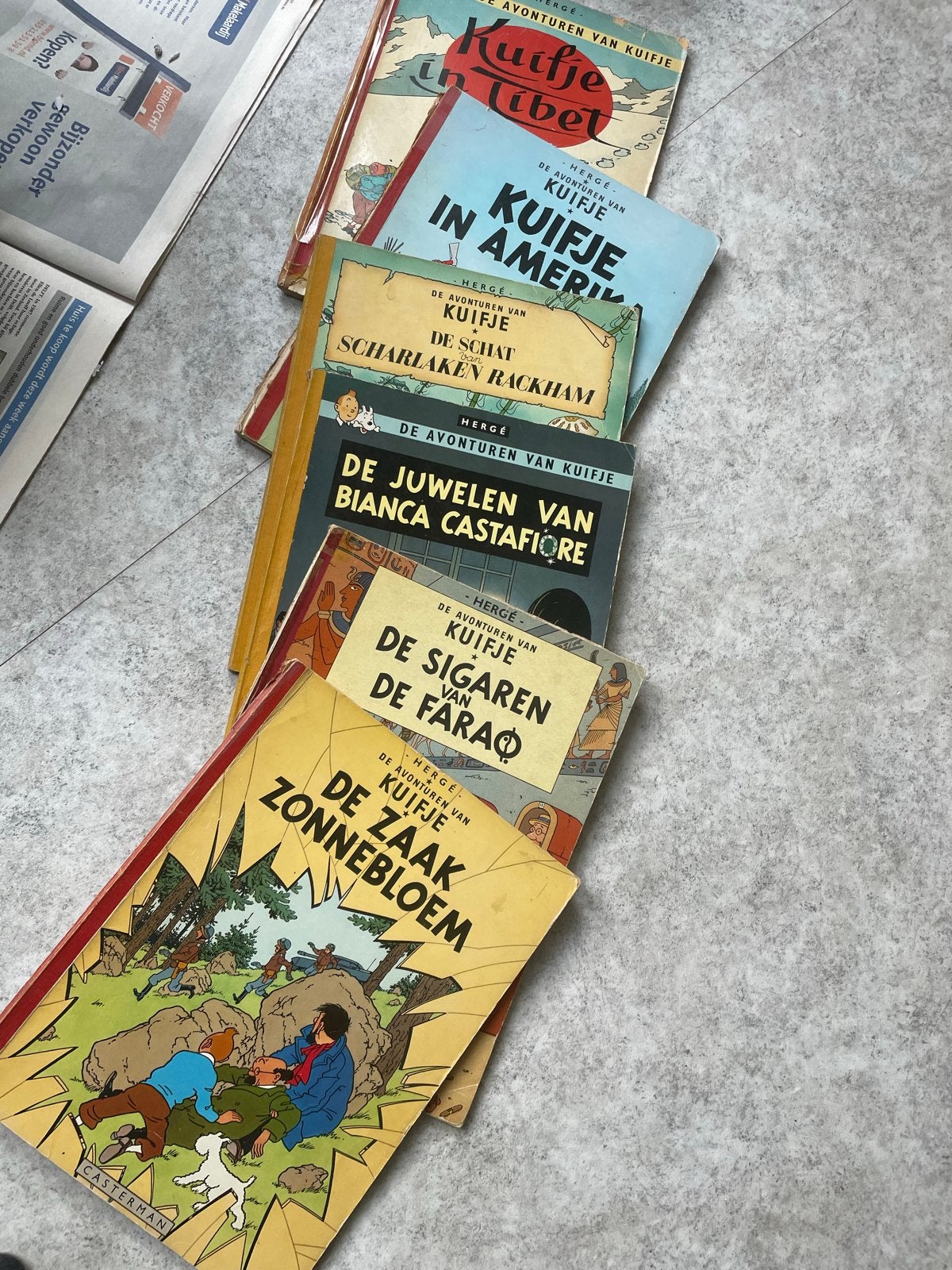 6 oude Kuifje stripboeken uit de jaren '60-'70, Meerdere stripboeken, Ophalen of Verzenden, Gelezen