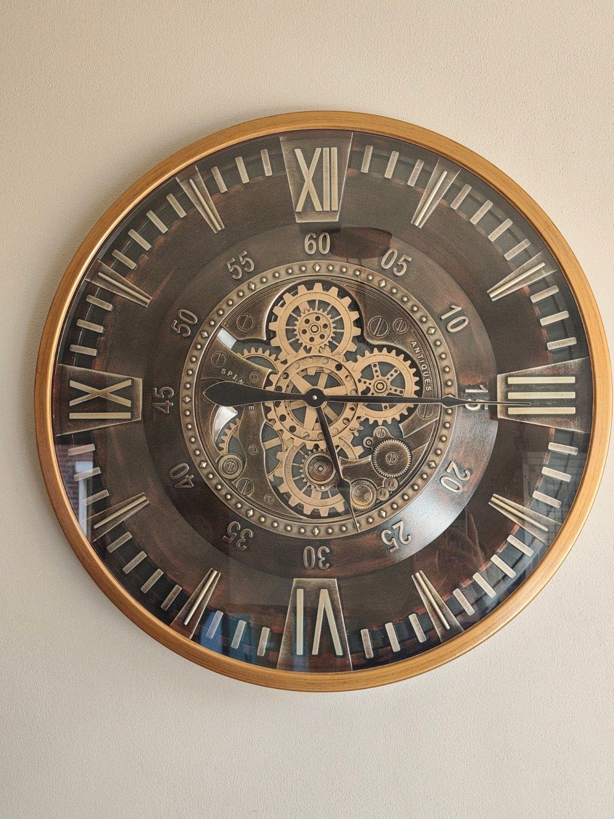 grote wandklok 80cm met echt draaiende tandwielen, Ophalen, Zo goed als nieuw, Zichtbaar uurwerk, Wandklok