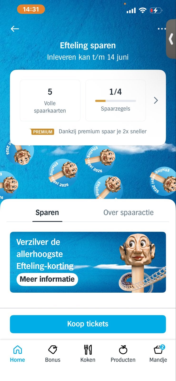 Efteling zegels volle kaarten digitaal, Albert Heijn, Ophalen of Verzenden
