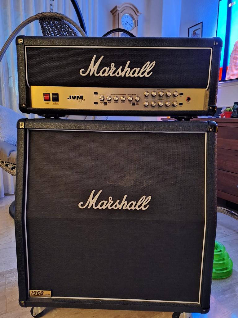 Marshall JVM210H Head met Cabinet en Footswitch, Ophalen, Gebruikt, Gitaar, 100 watt of meer