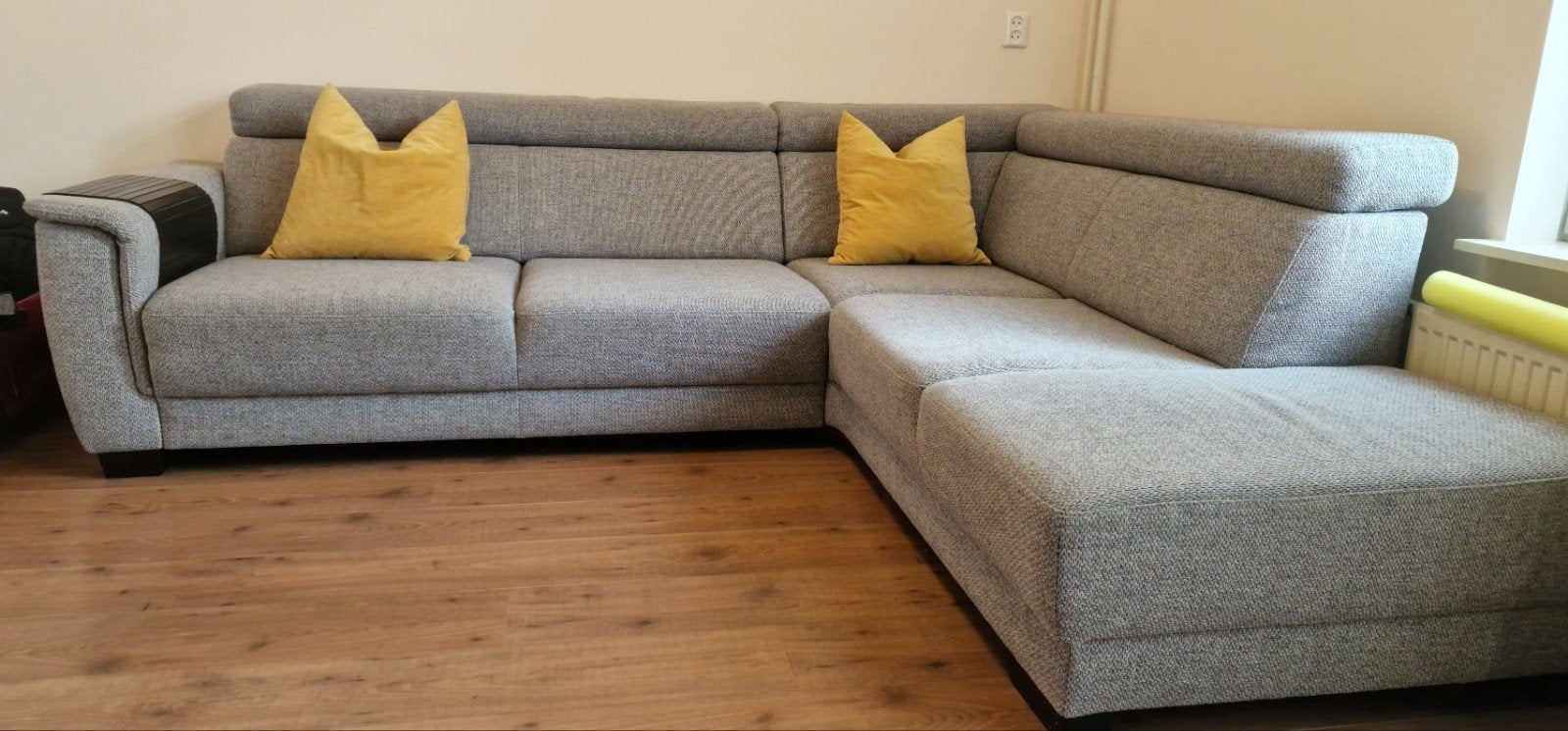 Hoekbank | Grijs | Verstelbare hoofdsteunen, Ophalen, 250 tot 300 cm, 100 tot 125 cm, Hoekbank