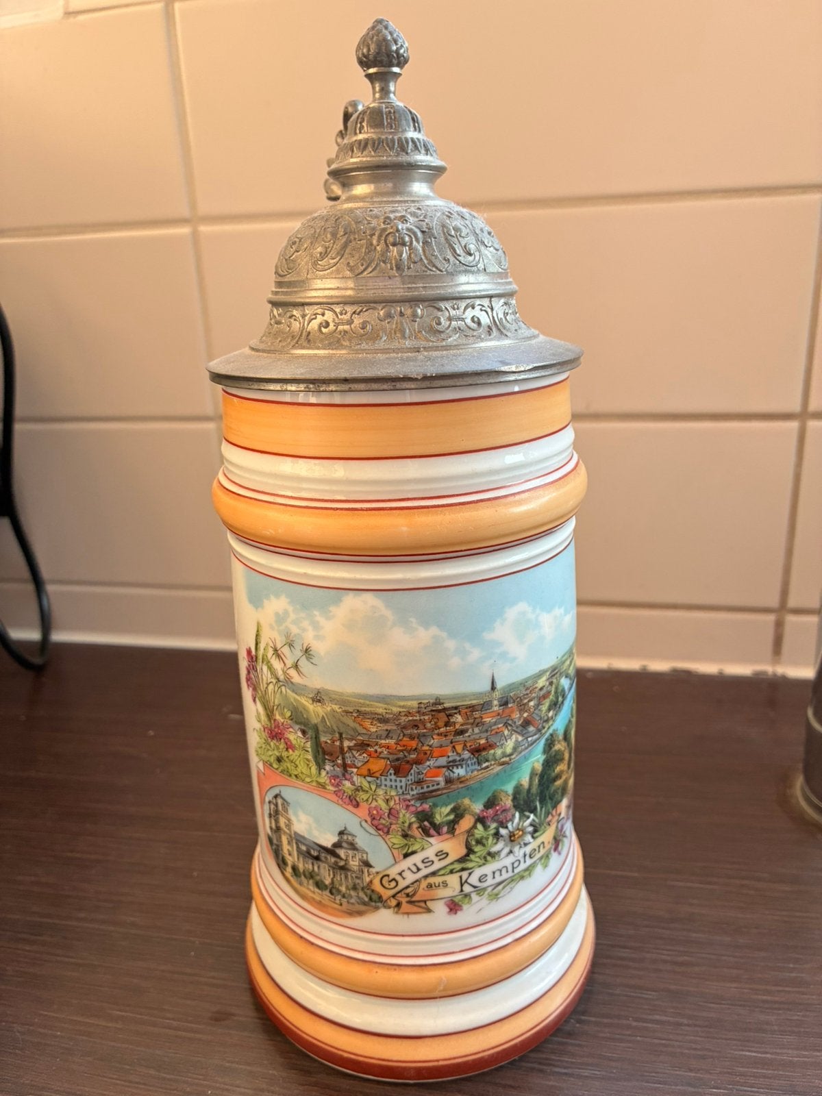 Duitse bierpul met tinnen deksel, Antiek en Kunst, Ophalen of Verzenden