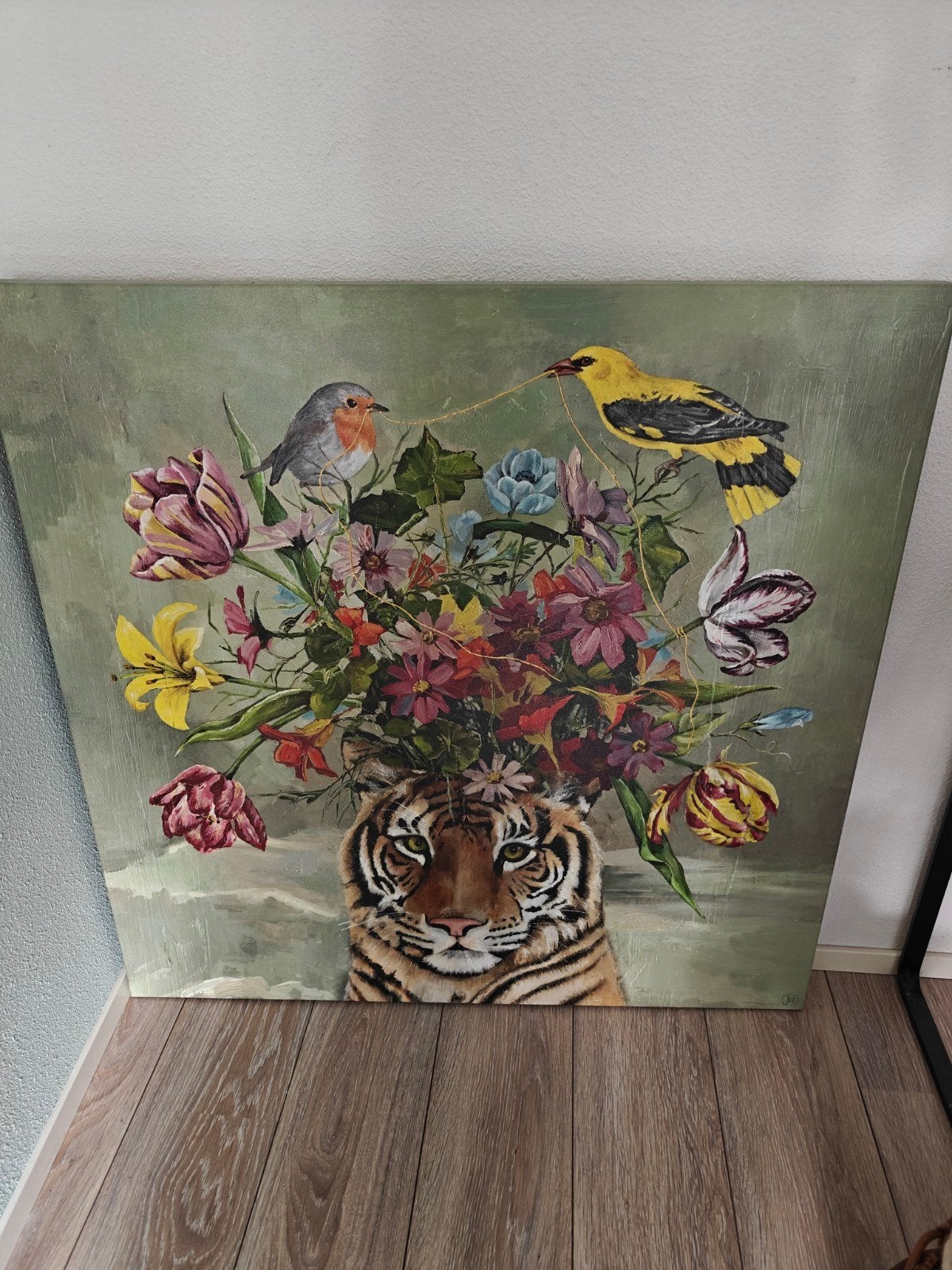 bloementijger canvas van Jet Illustrates 100x100, Ophalen