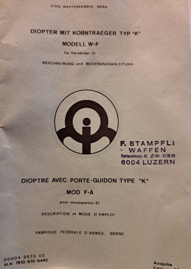 K31 Manual Vizier  Swiss K31 & met afstel tool keep korrel, Verzenden, Landmacht, Overige gebieden, Overige typen