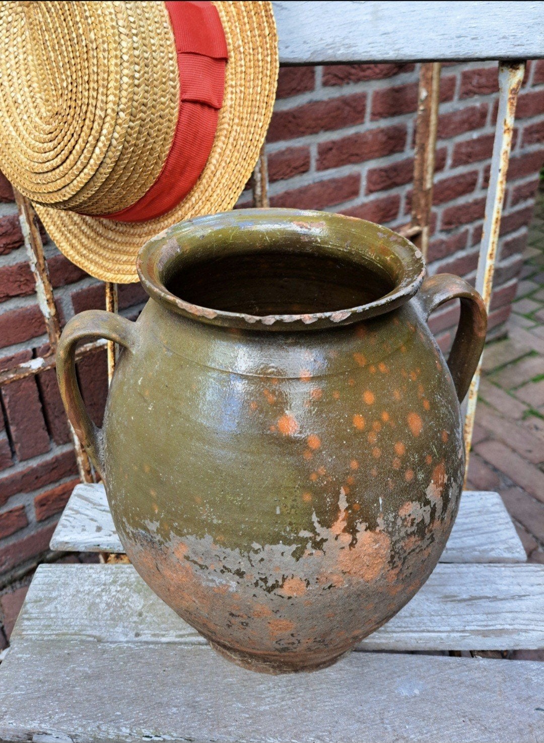 Franse groene pot, Tuin en Terras, Tuinvazen, Ophalen of Verzenden, Zo goed als nieuw