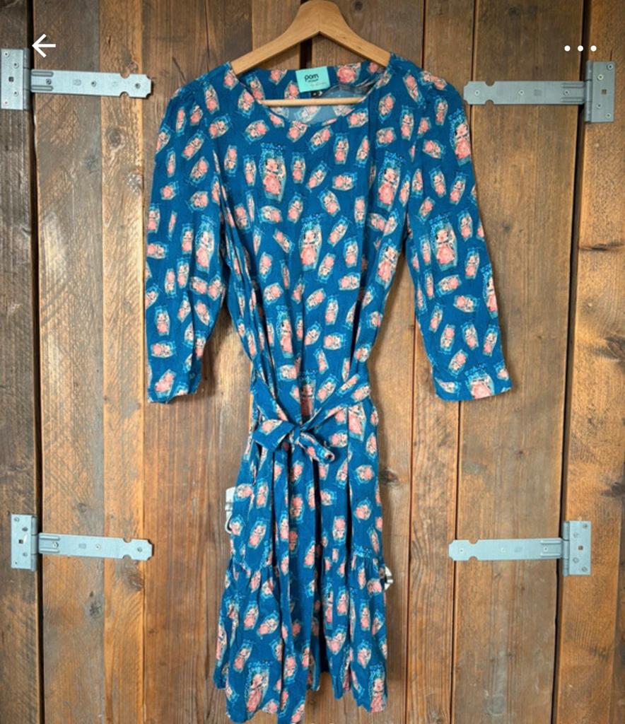 POM Amsterdam Jurk met print en strikceintuur - Maat 38, Maat 38/40 (M), Blauw, Ophalen of Verzenden, Zo goed als nieuw