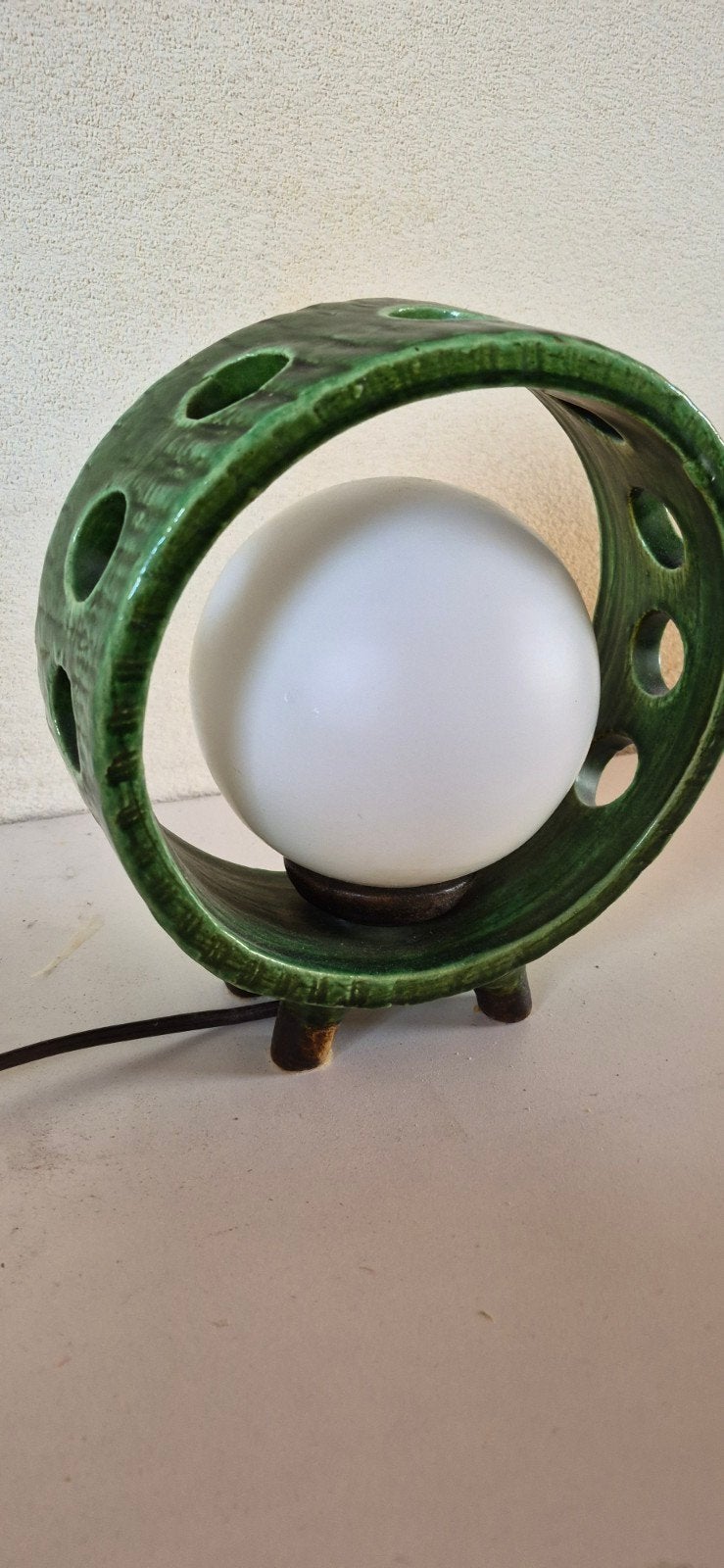 Vintage keramische tafellamp met witte bol, Ophalen