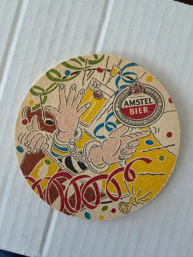 Vintage Amstel Bier Viltje - Feestelijk Design Carnaval, Ophalen of Verzenden, Gebruikt, Viltje(s), Amstel