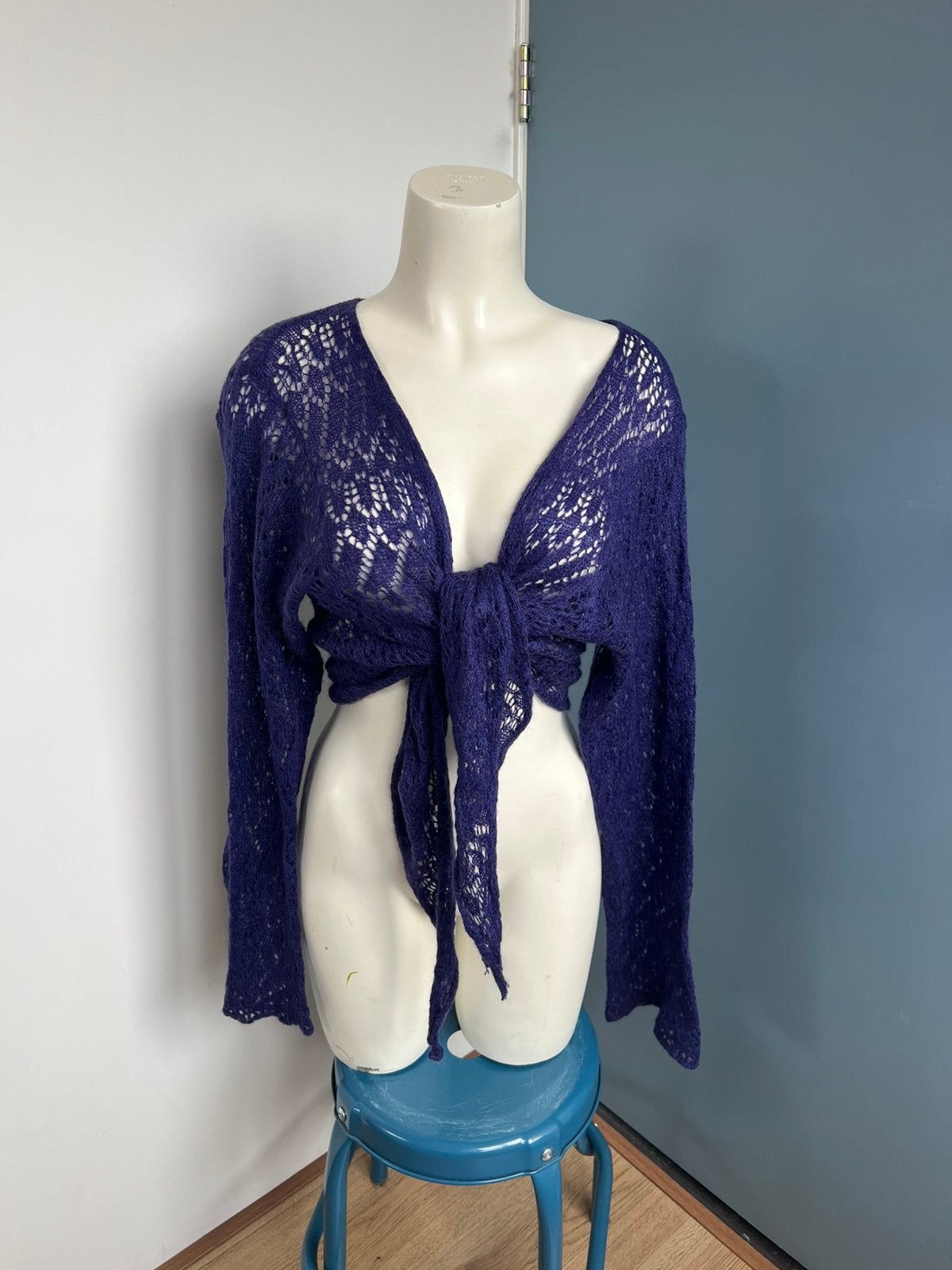 Missetam donkerpaars paars ajour gebreid knoopvest bolero xl, Paars, Maat 46/48 (XL) of groter, Ophalen of Verzenden, Zo goed als nieuw