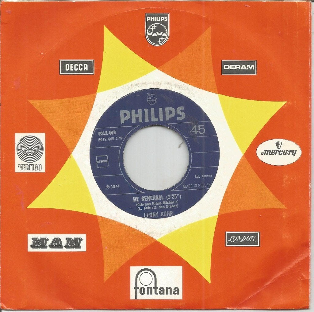 Lenny Kuhr – De Generaal (Ode Aan Rinus Michels) (1974), Originele persing, 7 inch, Ophalen of Verzenden, Zo goed als nieuw