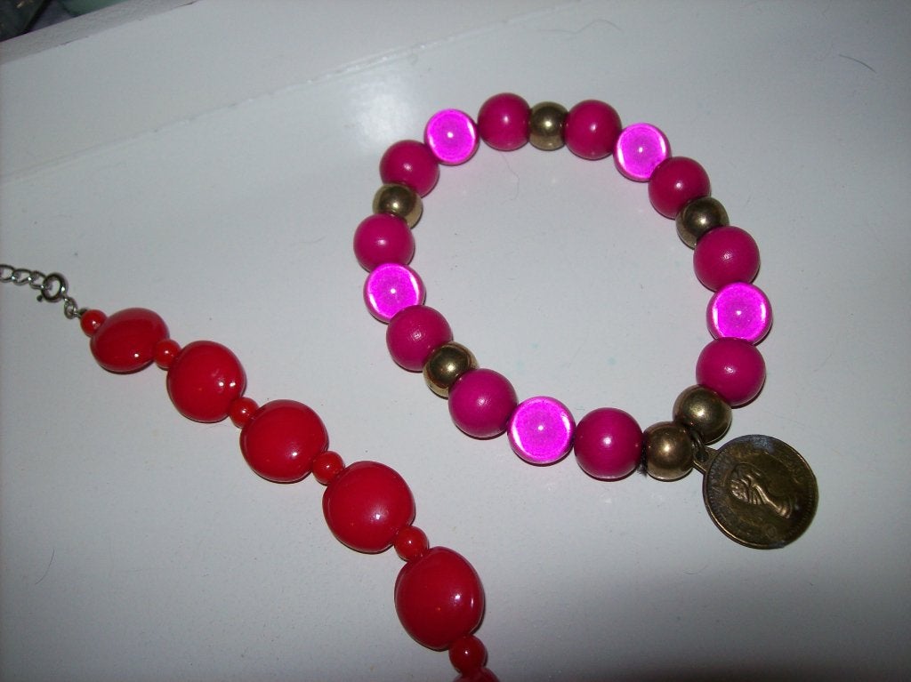 Ketting Mooi Rood Armband Roze Rood steen Kralen munt, Overige materialen, Nieuw, Ophalen of Verzenden, Met edelsteen