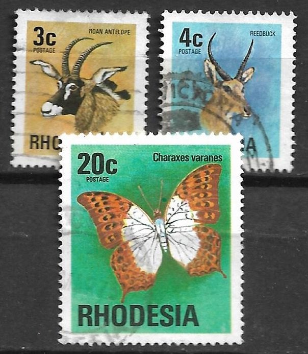 Rhodesia Zimbabwe 1974 Def serie antelope vlinder fluorisere, Ophalen of Verzenden, Zimbabwe, Gestempeld