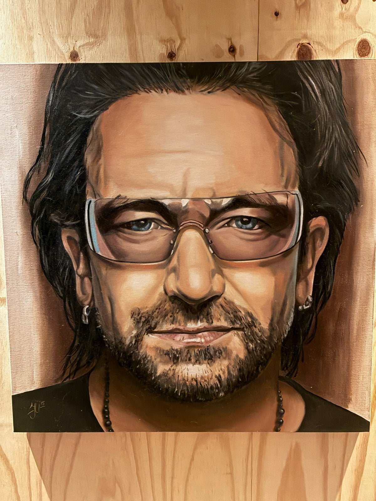 Bono Portret Schilderij - Olieverf op Doek (80x80 cm), Ophalen, Doek, Portret of Personen, Realistisch