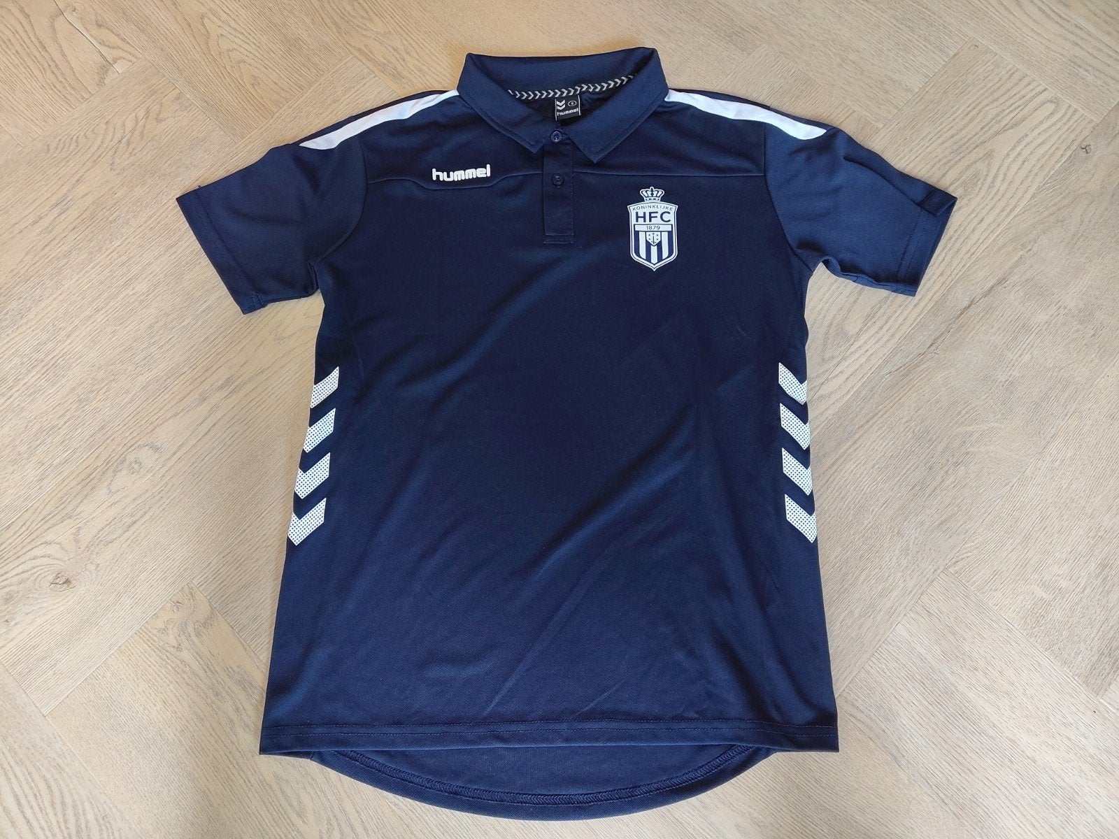 Koninklijke HFC Hummel Polo Maat S - Zo goed als nieuw, Blauw, Ophalen of Verzenden, Zo goed als nieuw, Voetbal