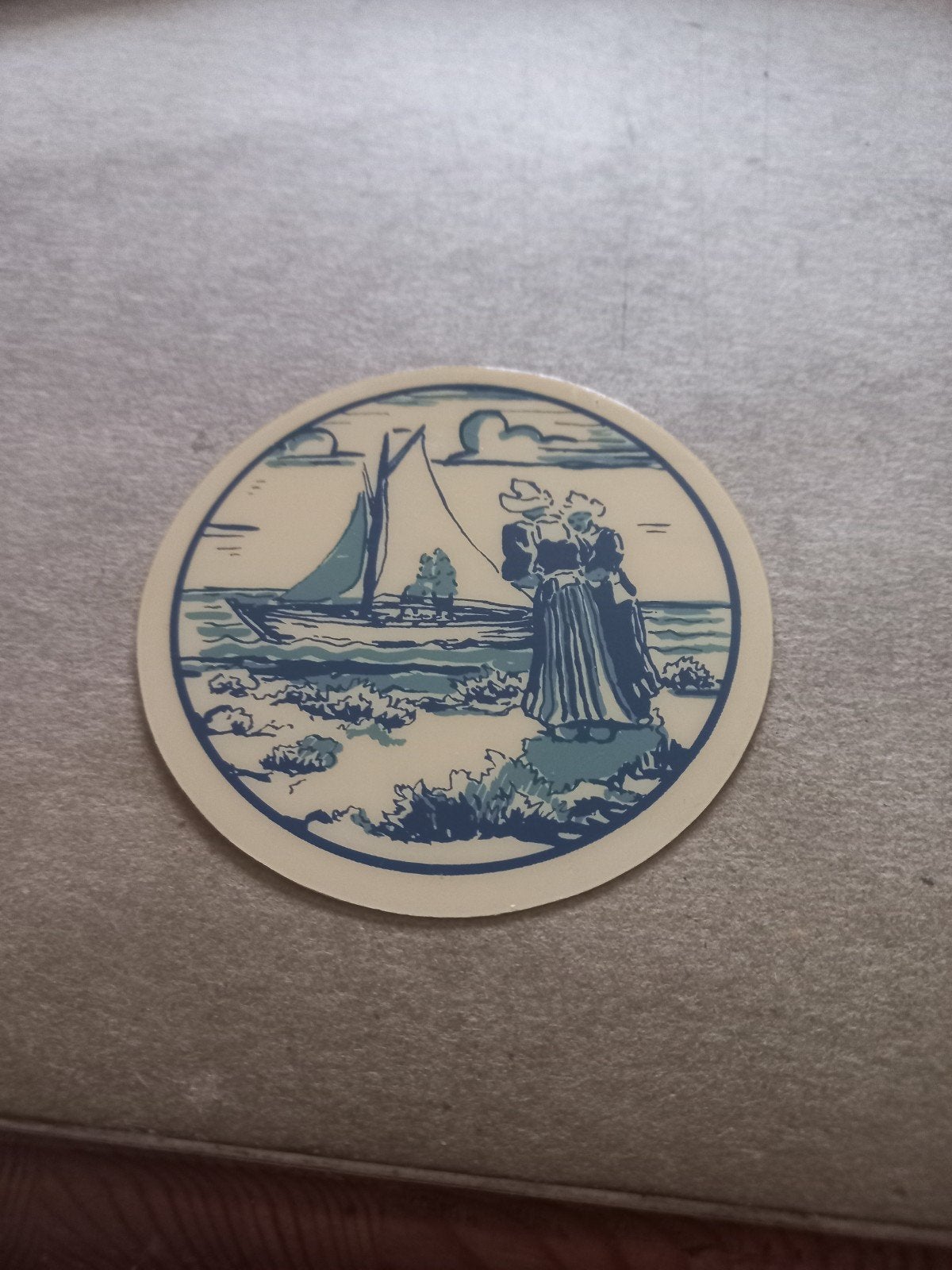 Delfts blauw sticker met Hollands tafereel, Ophalen of Verzenden