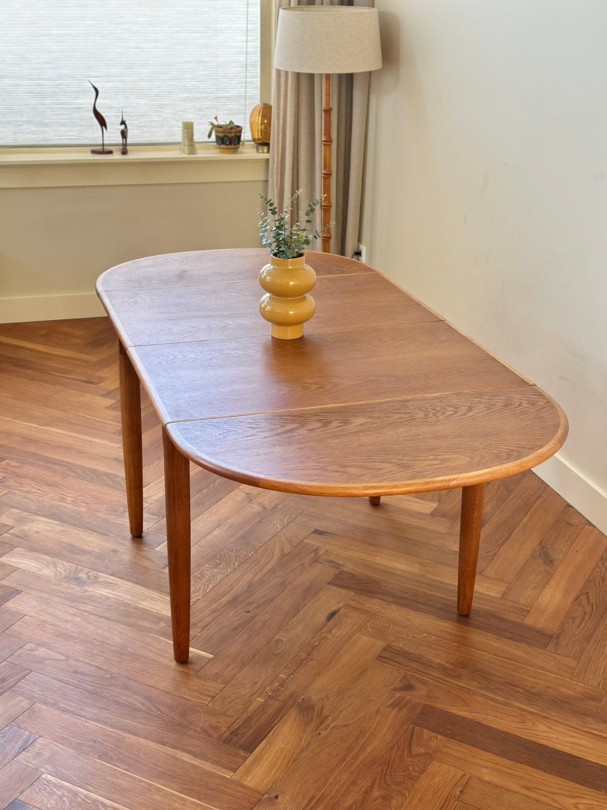 Vintage eetkamertafel Deens hout jaren 50/60/70, Huis en Inrichting, Tafels | Eettafels, Ophalen, Gebruikt, 150 tot 200 cm, Eikenhout