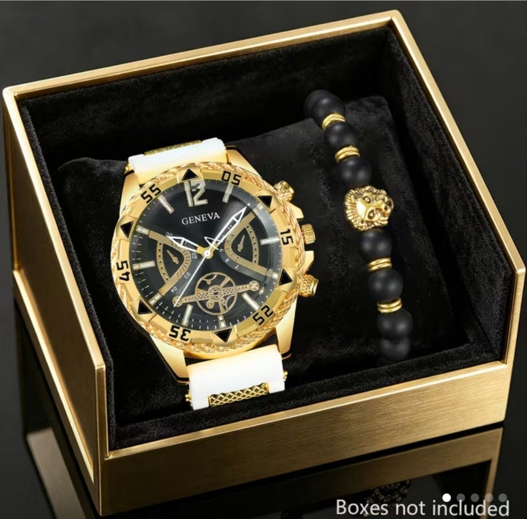 Gouden Geneva horloge met bijpassende armband, Overige merken, Staal, Polshorloge, Nieuw
