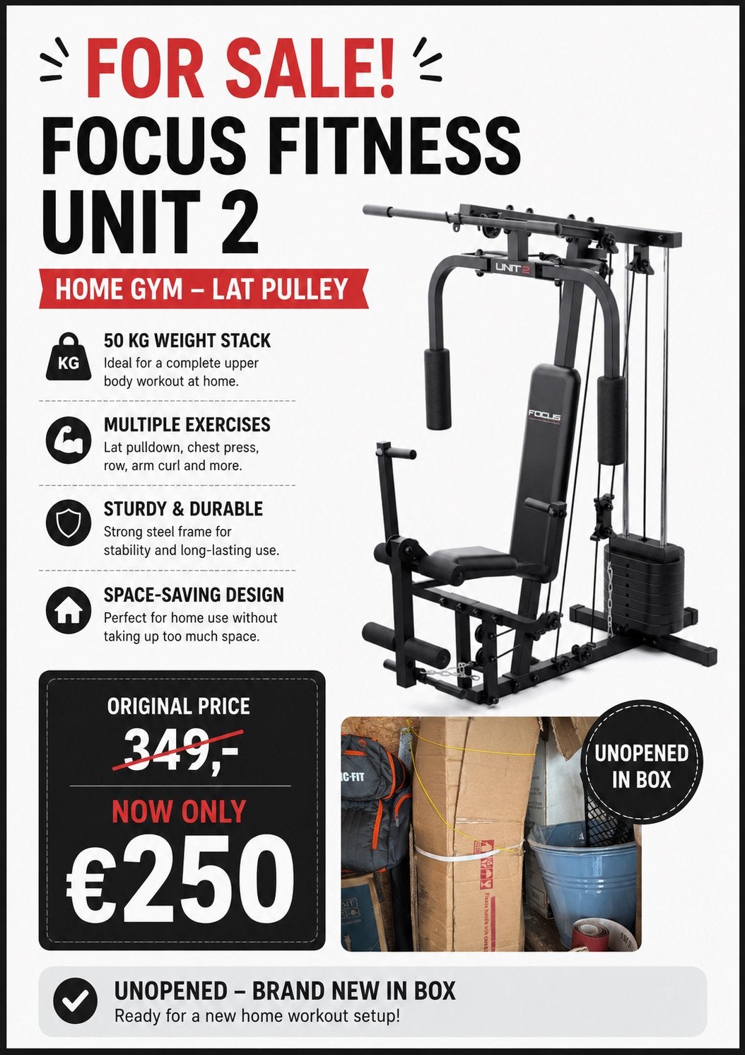 Focus Fitness Unit 2 Home Gym - Nieuw in doos, Ophalen, Krachtstation, Metaal, Armen