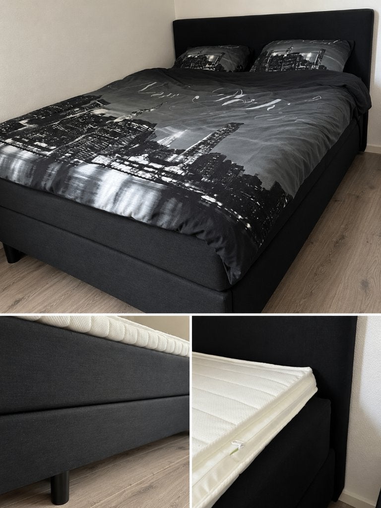 Leenbakker boxspring zwart+ topper, Ophalen, Zwart, Tweepersoons, Zo goed als nieuw