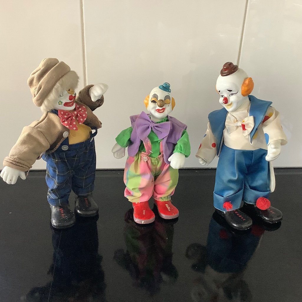 3 clowns met opdraai mechaniek muziek en beweging., Verzamelen, Ophalen, Gebruikt, Fantasy