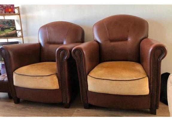 Twee Joris Design Fauteuils mét poefjes | Schapenleer, Ophalen, Art deco, ., Zo goed als nieuw
