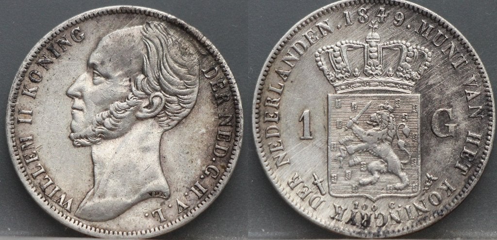 Schaarse 1 gulden 1849 Willem 2, 1 gulden, Verzenden, Zilver, Losse munt